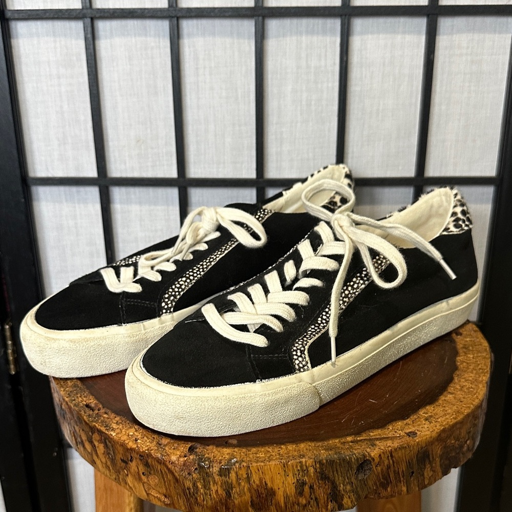Madewell Black and Cream Leather and Cow Fur Lace-Up Sneakers Size 8